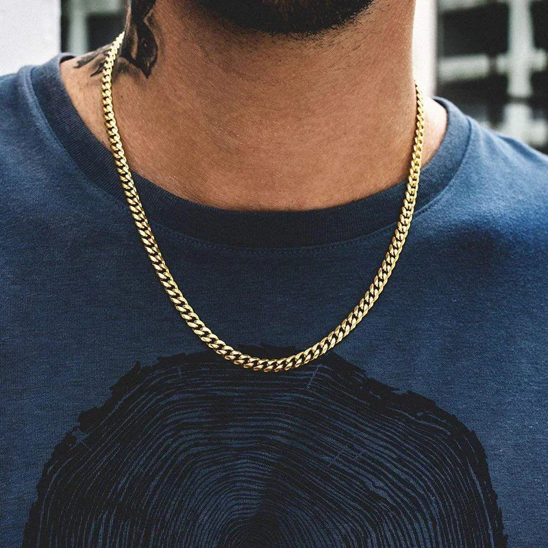 Vnox Cuban Chain Necklace for Men Women, Basic Punk Stainless Steel Curb Link Chain Chokers,Vintage Gold Tone Solid Metal Collar