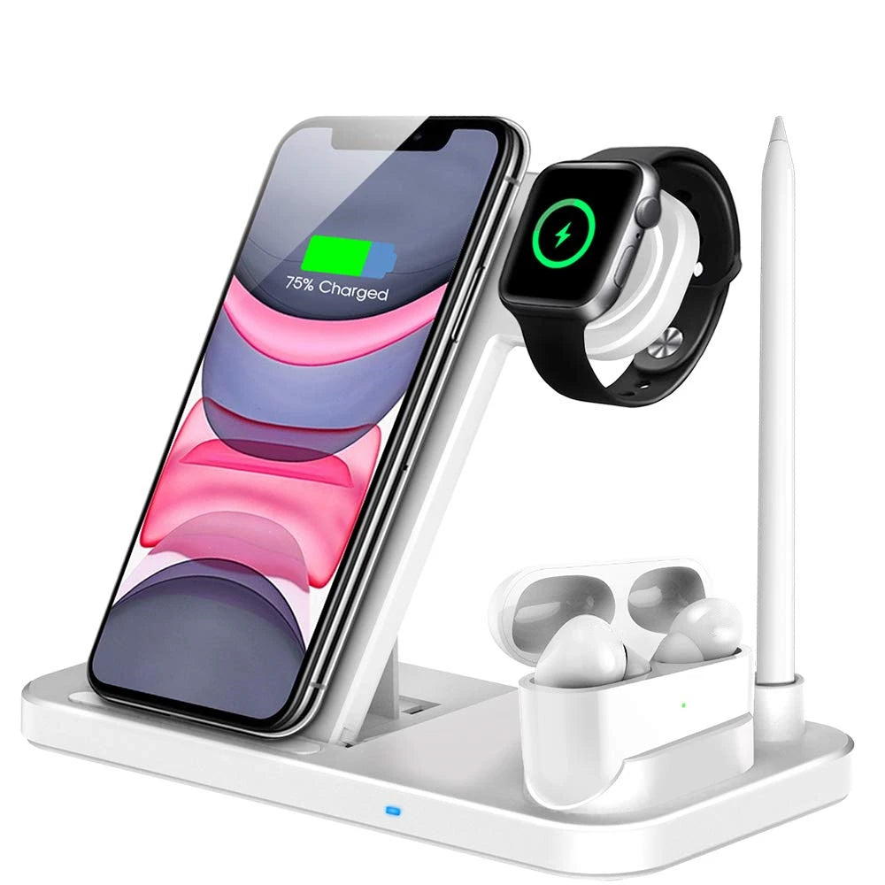 15W Fast Wireless Charger Stand For iPhone 14 13 12 11 8 Apple Watch 4 in 1 Foldable Charging Station for Airpods Pro iWatch Style2 10W White CN