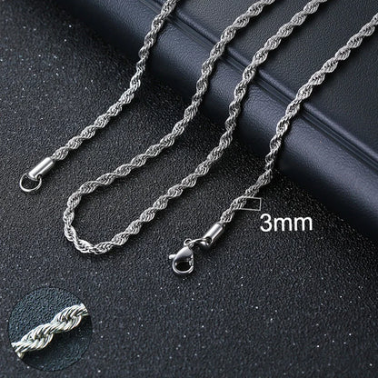 Vnox Cuban Chain Necklace for Men Women, Basic Punk Stainless Steel Curb Link Chain Chokers,Vintage Gold Tone Solid Metal Collar 3mm Silver Rope