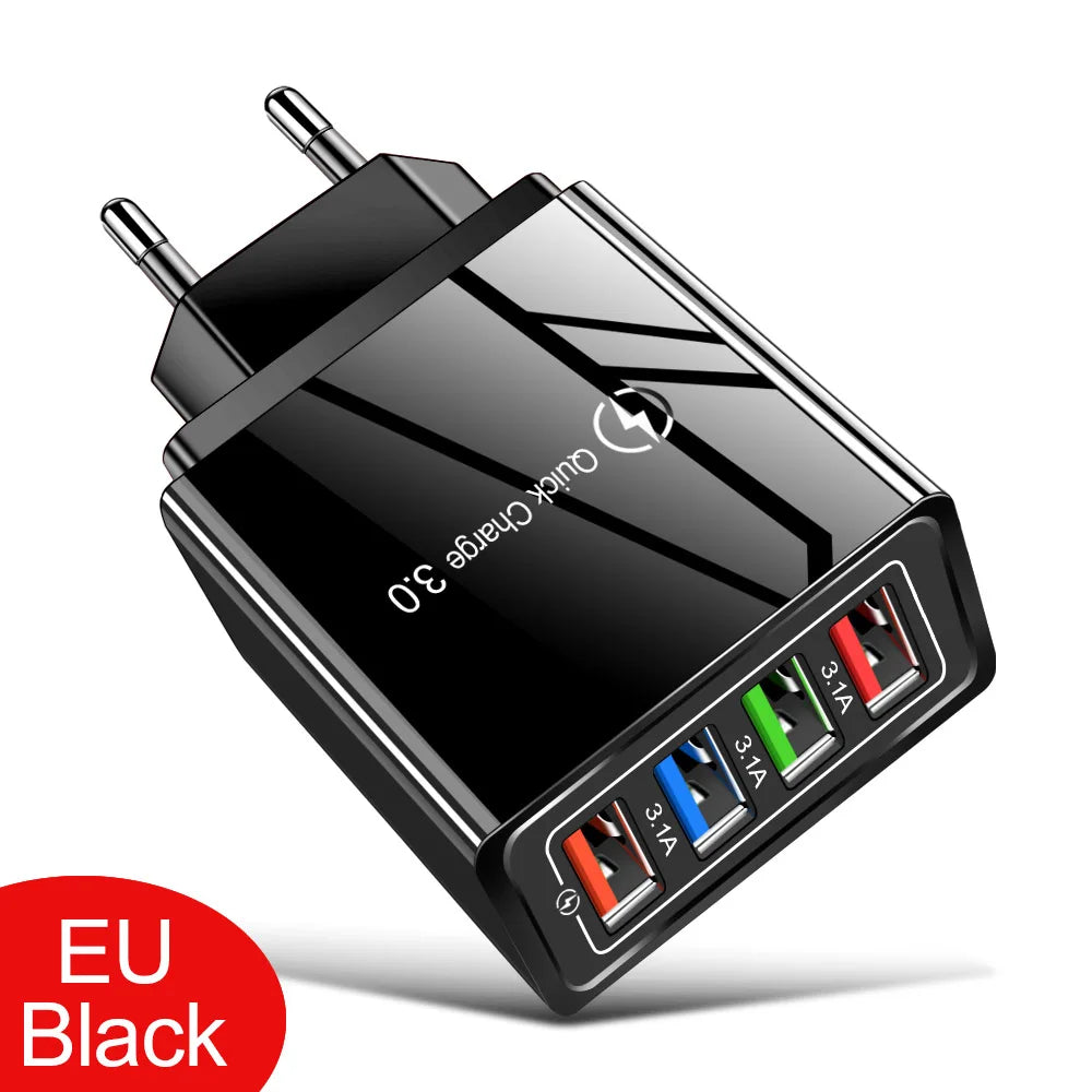 EU/US Plug USB Charger Quick Charge 3.0 For Phone Adapter for iPhone 12 Pro Max Tablet Portable Wall Mobile Charger Fast Charger EU Full Black