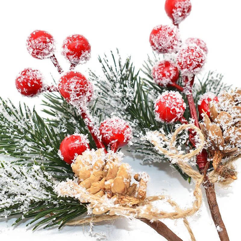 2PCS Christmas Berry Artificial Pine Cone Christmas Garland Decoration Fake Flower Pine Tree Branch DIY Home Party Wedding Decor