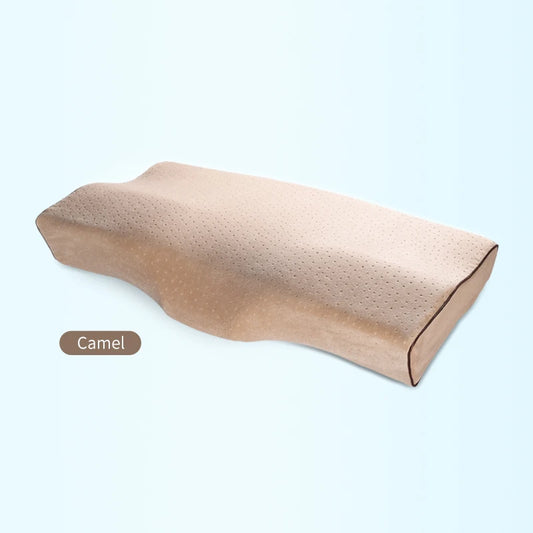 Memory Foam Bed Orthopedic Pillow Neck Protection Slow Rebound Memory Pillow Butterfly Shaped Health Cervical Neck Size 60/50 cm Camel China