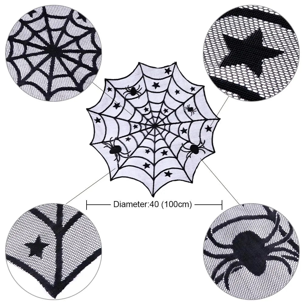 Ourwarm Halloween Party Black Lace Spiderweb Table Cloth 100cm Table Covers Window Hanging Horror Halloween Party Decoration