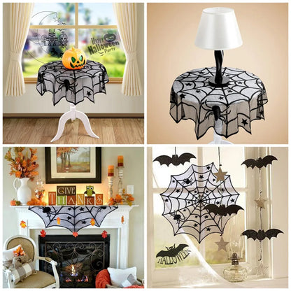 Ourwarm Halloween Party Black Lace Spiderweb Table Cloth 100cm Table Covers Window Hanging Horror Halloween Party Decoration