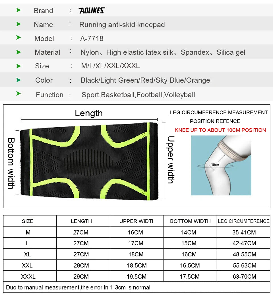 1PCS Fitness Running Cycling Knee Support Braces Elastic Nylon Sport Compression Knee Pad Sleeve for Basketball Volleyball