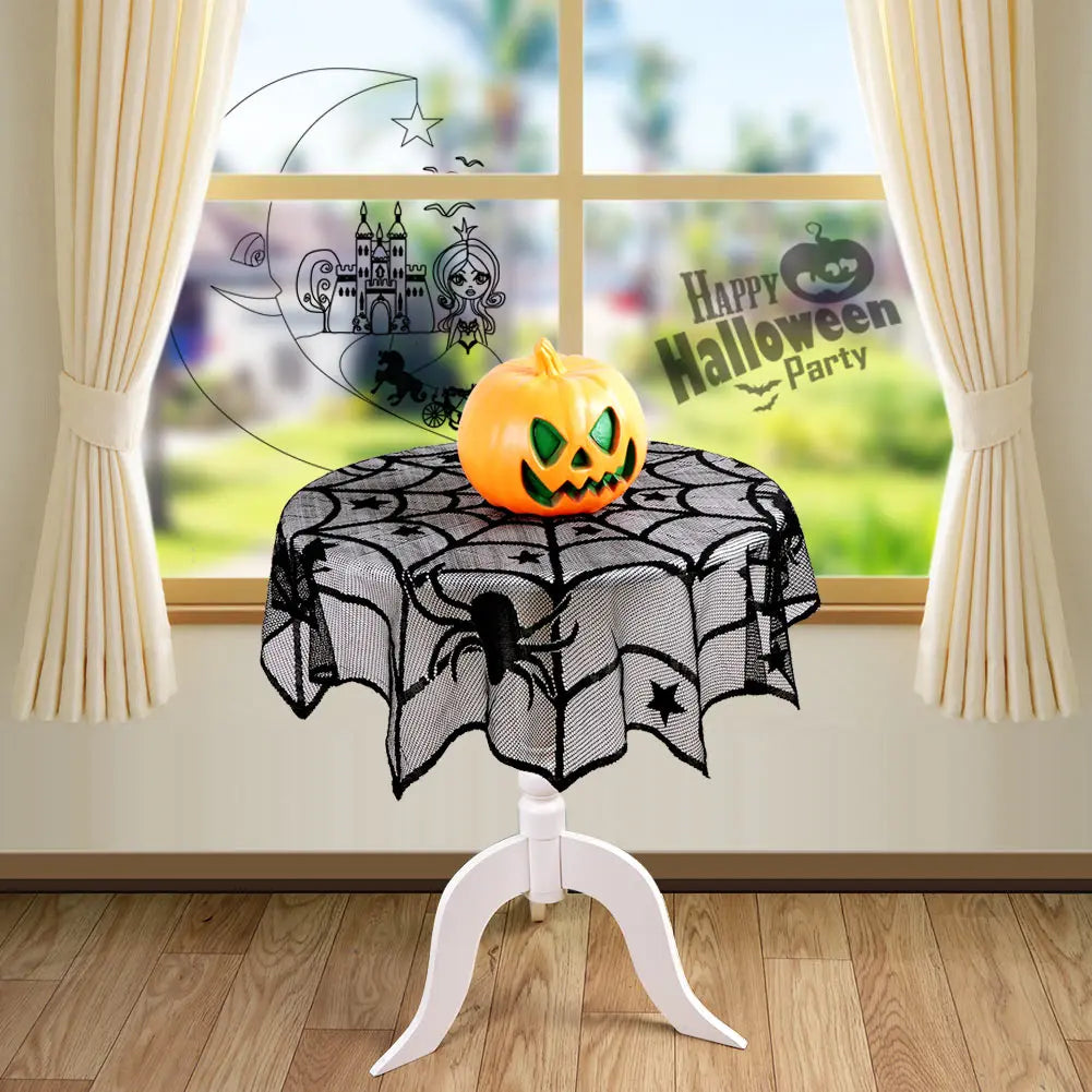 Ourwarm Halloween Party Black Lace Spiderweb Table Cloth 100cm Table Covers Window Hanging Horror Halloween Party Decoration