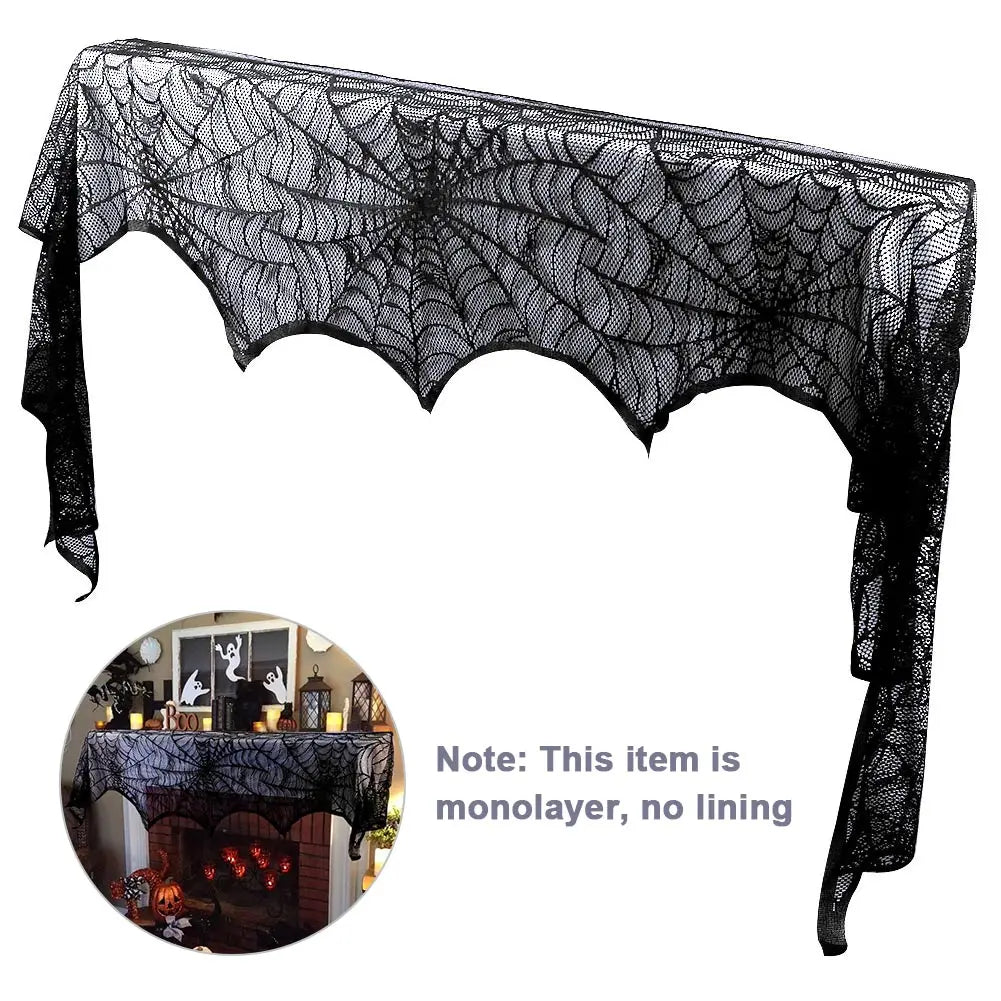 Ourwarm Halloween Party Black Lace Spiderweb Fireplace Mantle Scarf Table Cloth Horror Props Halloween Party Favor Decoration