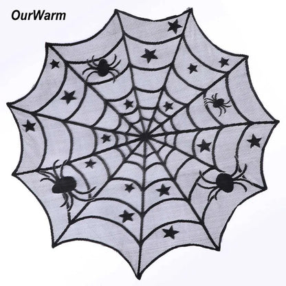 Ourwarm Halloween Party Black Lace Spiderweb Fireplace Mantle Scarf Table Cloth Horror Props Halloween Party Favor Decoration