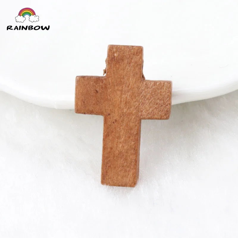 Natural Wooden Faceted Wooden Cross Geometric Spacer beads For Jewelry making Handmake DIY Accessory 23x15mm 50pcs