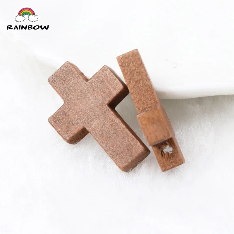 Natural Wooden Faceted Wooden Cross Geometric Spacer beads For Jewelry making Handmake DIY Accessory 23x15mm 50pcs