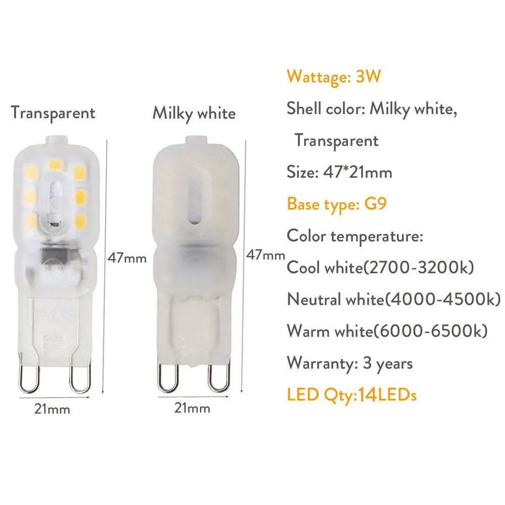 G9 LED Lamp 3W 14LEDs Mini LED Bulb SMD2835 Spotlight Chandelier High Quality Lighting Replace 30W Halogen Lamps 110V 220V