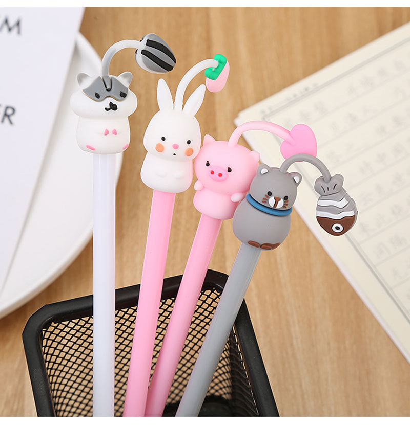 Novelty Rabbit Cat Hamster Pig Animal Gel Pen 0.5mm Ink Cute Kawaii Cartoon Pens for Writing Exam Signing School Supplies Gift