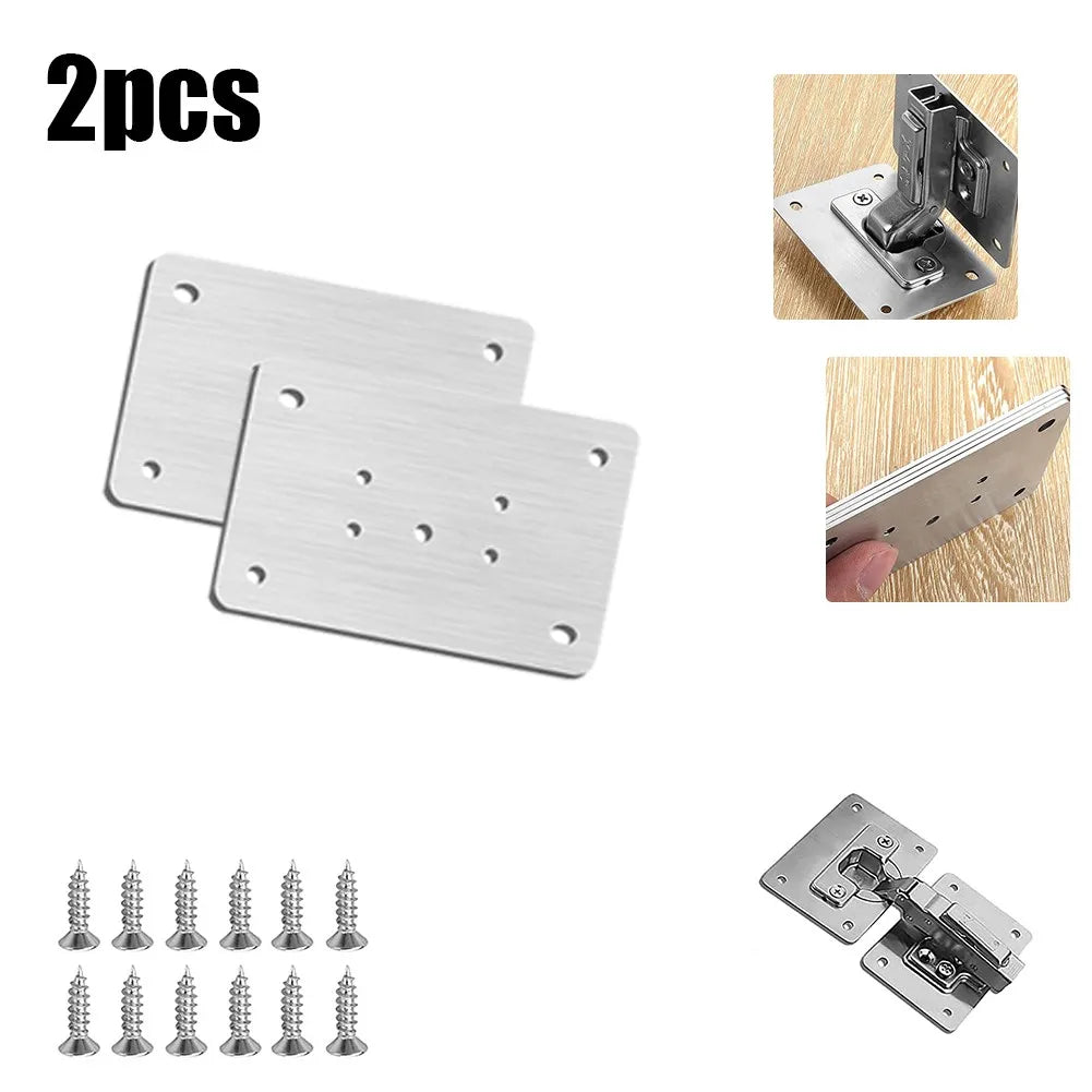 2/4/10Pcs Hinge Repair Plate Cabinet Hinge Repair Stainless Steel Hinge Furniture Hardware Door Mounting Fixing Plate With Screw 2pcsB CHINA