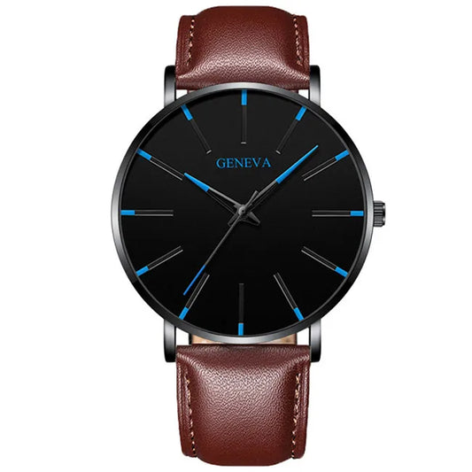 2023 Minimalist Men&#39;s Fashion Ultra Thin Watches Simple Men Business Stainless Steel Mesh Belt Quartz Watch relogio masculino Leather Brown Blue