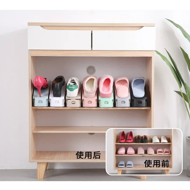 10Pcs Double Shelf Space Savers Shoe Rack Cabinets Storage Plastic Adjustable Shoes Warderobe zapatero organizador de zapatos