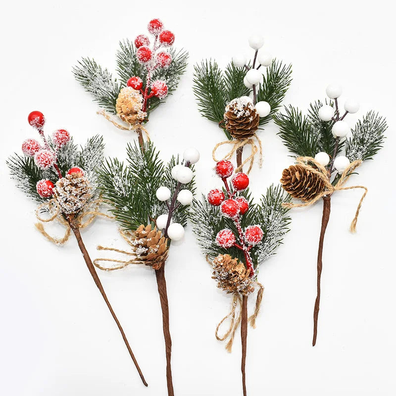 2PCS Christmas Berry Artificial Pine Cone Christmas Garland Decoration Fake Flower Pine Tree Branch DIY Home Party Wedding Decor