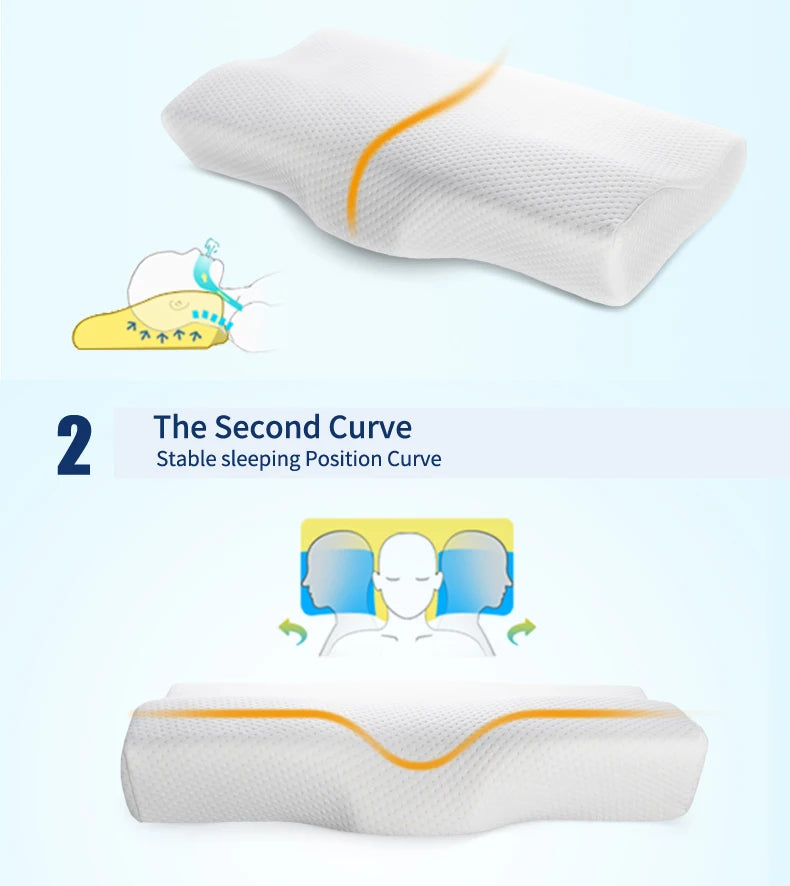 Memory Foam Bed Orthopedic Pillow Neck Protection Slow Rebound Memory Pillow Butterfly Shaped Health Cervical Neck Size 60/50 cm