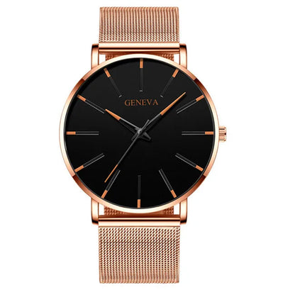 2023 Minimalist Men&#39;s Fashion Ultra Thin Watches Simple Men Business Stainless Steel Mesh Belt Quartz Watch relogio masculino Mesh Rose Orange