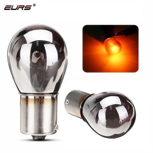 1pcs PY21W S25 BAU15S LED P21W BA15S 1156 LED Silver / Chrome Amber Glass 12V 21W Car Tail Lamp Stop lamp turn signal light Amber