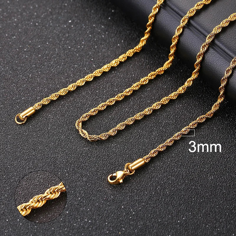 Vnox Cuban Chain Necklace for Men Women, Basic Punk Stainless Steel Curb Link Chain Chokers,Vintage Gold Tone Solid Metal Collar 3mm Gold Rope