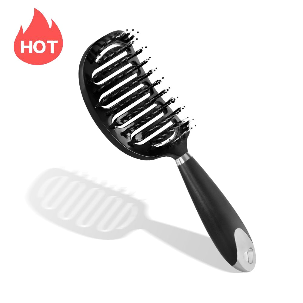 Hair Scalp Massage Comb Hair Brush Women Wet Dry Curly Ultra Detangler Hairbrush Bristle Nylon Salon Hair Styling Tools Dropship Black B
