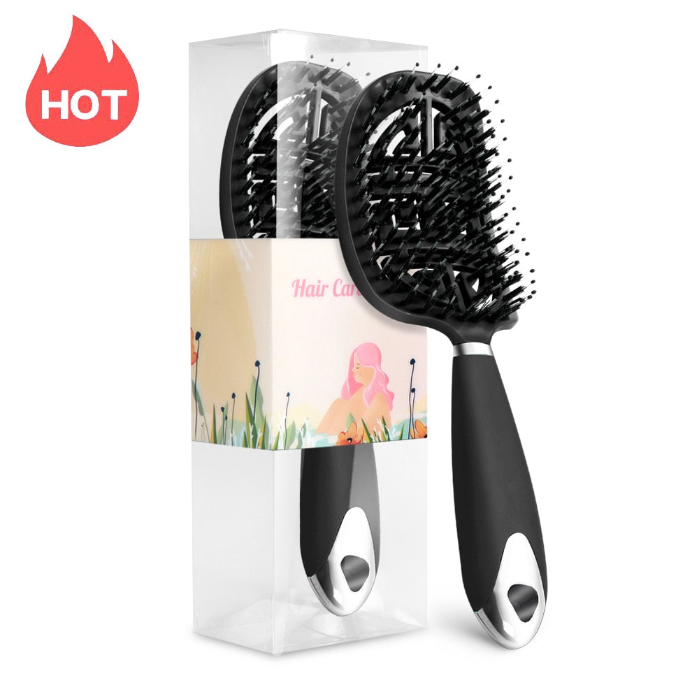 Hair Scalp Massage Comb Hair Brush Women Wet Dry Curly Ultra Detangler Hairbrush Bristle Nylon Salon Hair Styling Tools Dropship Black A