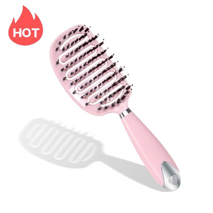 Hair Scalp Massage Comb Hair Brush Women Wet Dry Curly Ultra Detangler Hairbrush Bristle Nylon Salon Hair Styling Tools Dropship Pink B