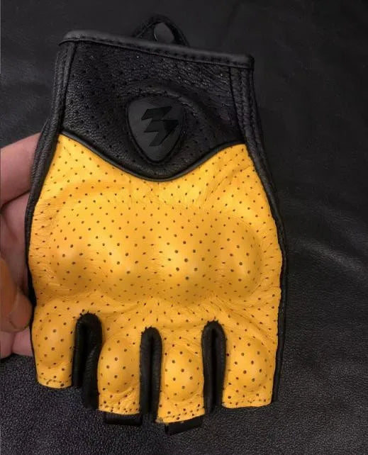Half Finger Motorcycle Gloves Leather Guantes Moto Guantes Moto Motorcycle Fingerless Gloves Leather Moto Cycling Biker Racing half finger yellow