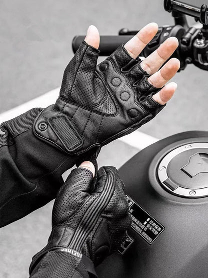 Half Finger Motorcycle Gloves Leather Guantes Moto Guantes Moto Motorcycle Fingerless Gloves Leather Moto Cycling Biker Racing
