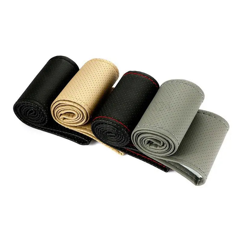 Hand Sewing Steering Wheel Cover Microfiber Leather Sweat-absorbent Breathable Car Steering Wheel Cover