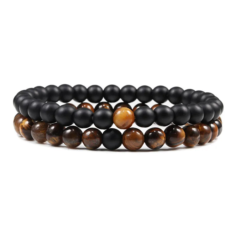 Set Bracelet Couples Distance Black White Natural Lava Stone Tiger Eye Beaded Yoga Bracelets for Men Women Elastic Rope Jewelry 6mm Matte-tiger eye