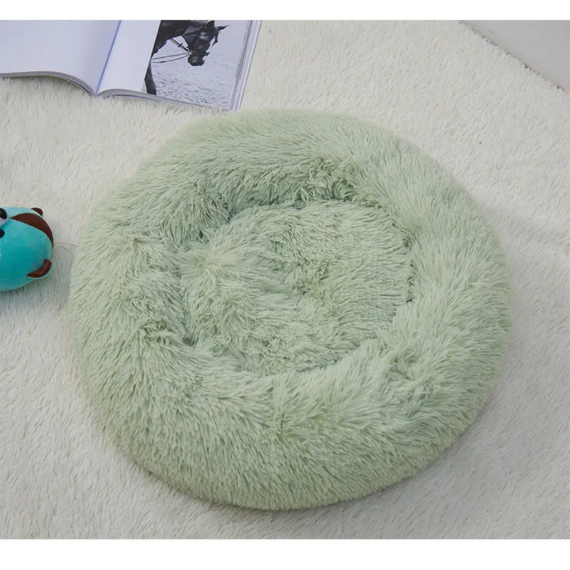Very Soft Plush Dog Bed Cat House Donut Basket Fluffy Cushion Big Pet Pillow Mat Kennel Lounger Large Medium Small For Dogs Bed Green