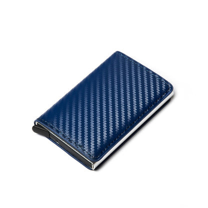 Credit Card Holder Men Woman Smart Wallet RFID Cardholder Carbon Fiber Leather Wallet Money Clip Purse Card Case TQ012-Blue