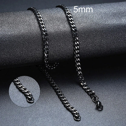 Vnox Cuban Chain Necklace for Men Women, Basic Punk Stainless Steel Curb Link Chain Chokers,Vintage Gold Tone Solid Metal Collar 5mm Black Cuban