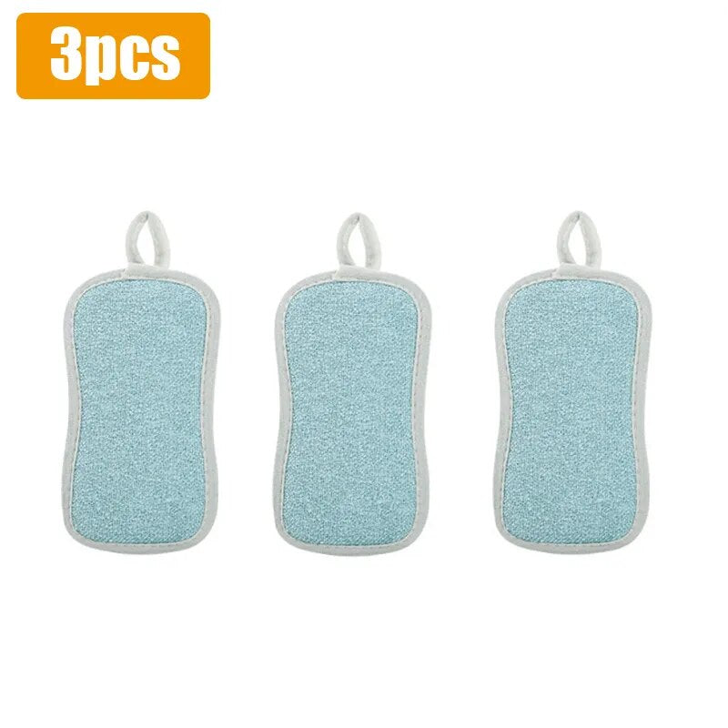 Kitchen Cleaning Magic Sponge Dishcloth Double Sided Scouring Pad Rag Scrubber Sponges For Dishwashing Pot Kitchen Cleaning Tool 3PC 2