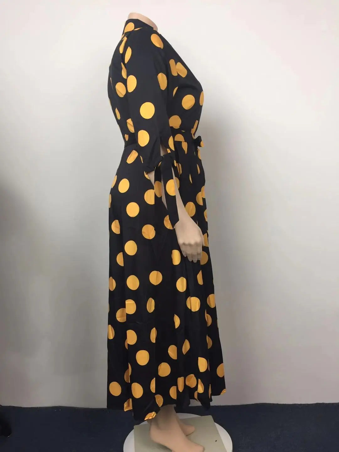 CM.YAYA Autumn Dot Print Button Up Plus Size XL-5XL Women Blousers Maxi Dress Vestidos Streetwear Long Dresses Vestidos