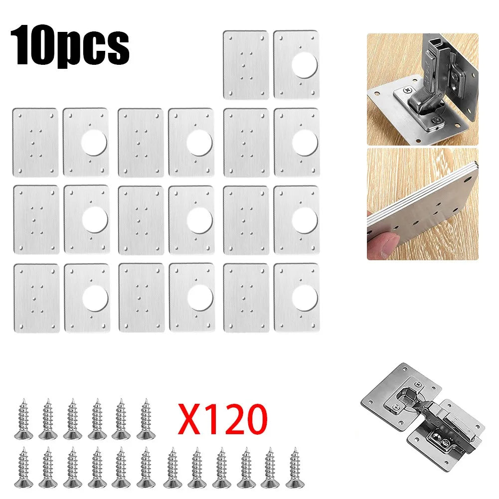 2/4/10Pcs Hinge Repair Plate Cabinet Hinge Repair Stainless Steel Hinge Furniture Hardware Door Mounting Fixing Plate With Screw 10pcsAB CHINA