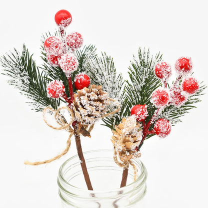 2PCS Christmas Berry Artificial Pine Cone Christmas Garland Decoration Fake Flower Pine Tree Branch DIY Home Party Wedding Decor