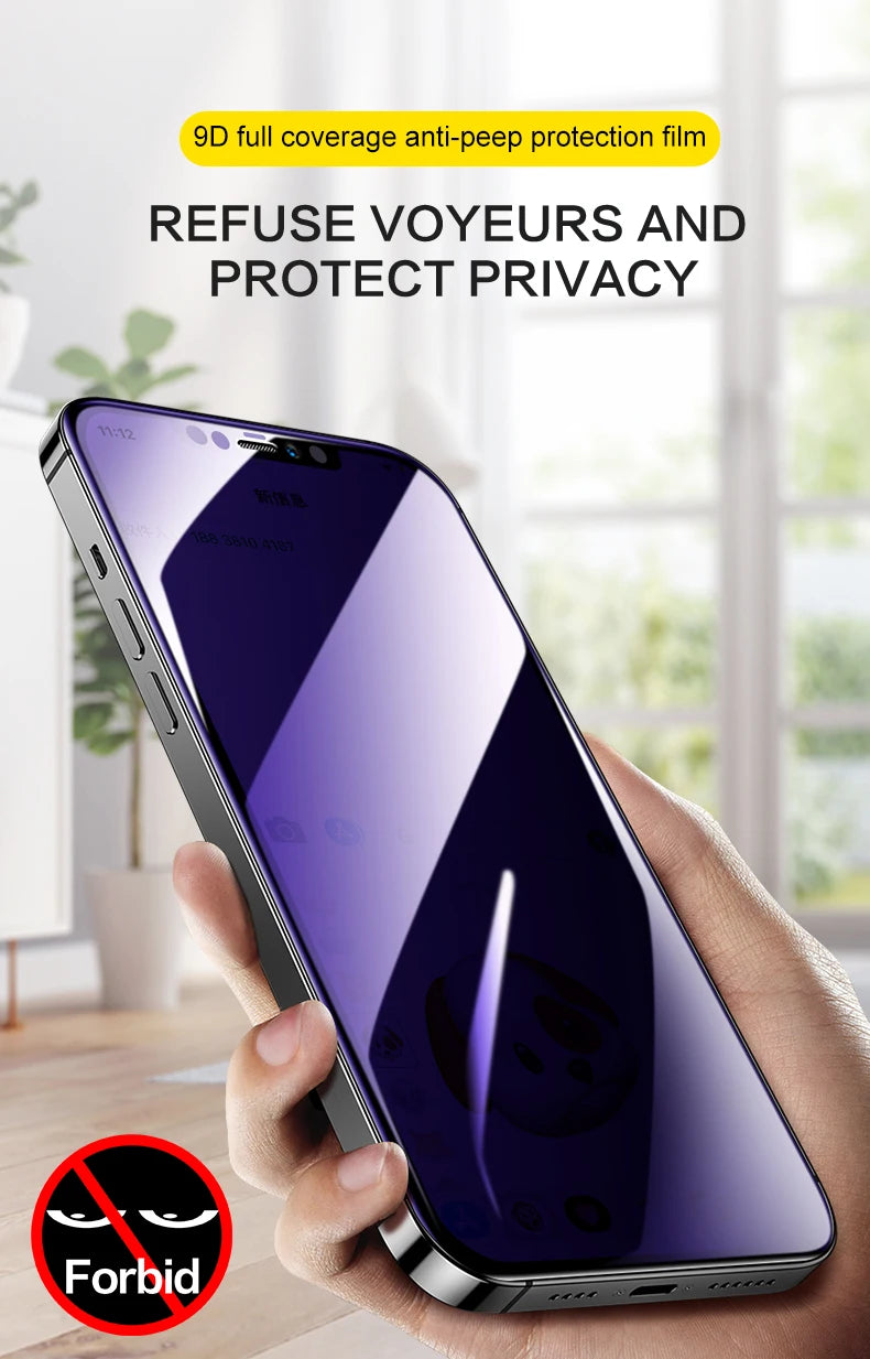 Anti Blue Ray Spy Glass for iPhone 14 13 12 11 Pro Max Privacy Screen Protector Full Cover for iPhone X XR XS Max