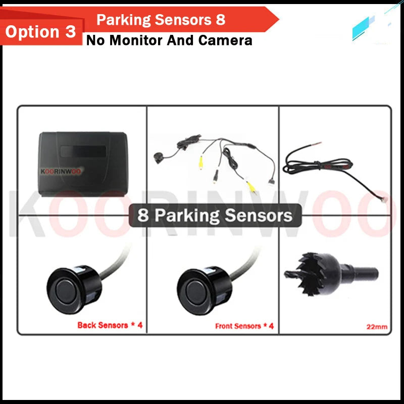 Koorinwoo LCD 5" Mirror Smart System for HD Parking Sensor 8/4 Radar Front Camera Rear View Cam Sounds System Parking Assistance Option 3