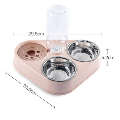 500ML Dog Bowl Cat Feeder Bowl With Dog Water Bottle Automatic Drinking Pet Bowl Cat Food Bowl Pet Stainless Steel Double 3 Bowl