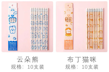 10 Pcs/Set Cartoon HB Standard Sketch Pencil Set Wooden Pencil Lot Cartoon Art Supplies Stationery Gift for Student Kids School