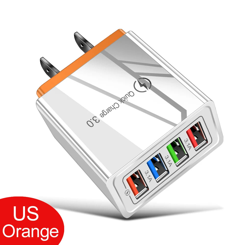 EU/US Plug USB Charger Quick Charge 3.0 For Phone Adapter for iPhone 12 Pro Max Tablet Portable Wall Mobile Charger Fast Charger US Orange