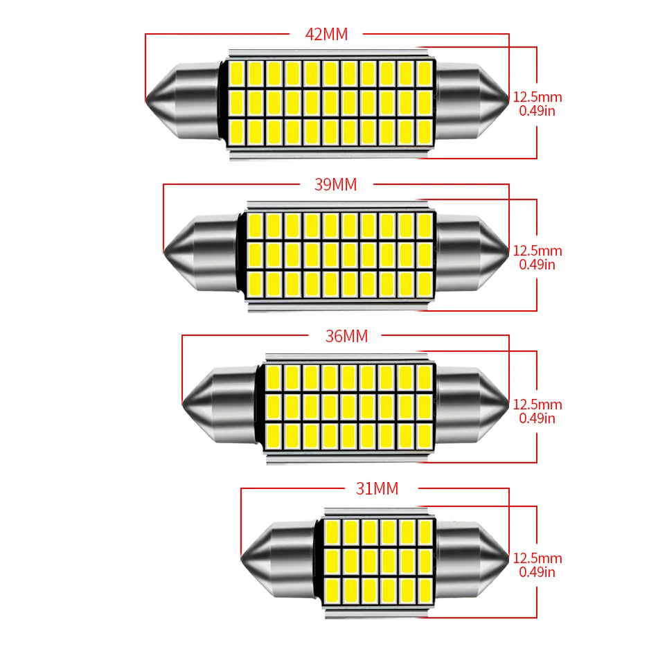 AILEO 1x C10W C5W LED Canbus Festoon 31mm 36mm 39mm 42mm for car Bulb Interior Reading Light License Plate Lamp White Free Error