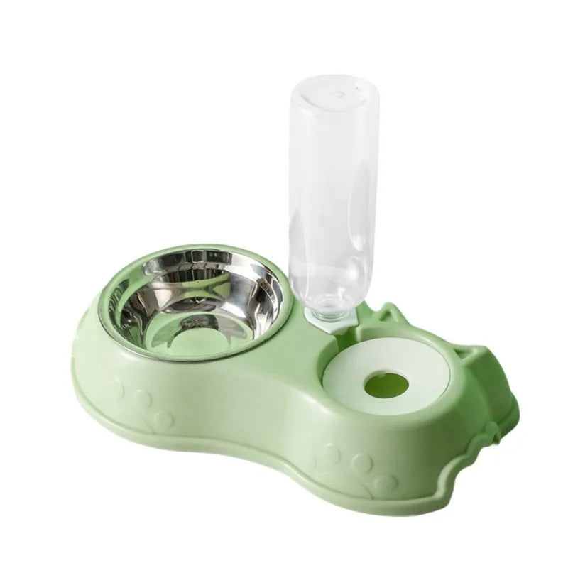 500ML Dog Bowl Cat Feeder Bowl With Dog Water Bottle Automatic Drinking Pet Bowl Cat Food Bowl Pet Stainless Steel Double 3 Bowl 2 in 1 Green