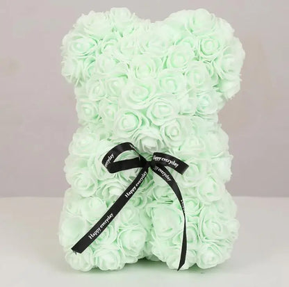 Artificial Flowers 25cm Rose Bear Girlfriend Anniversary Christmas Valentine's Day Gift Birthday Present For Wedding Party Light Green Without Crown