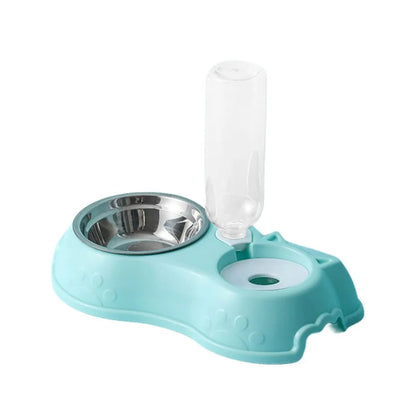 500ML Dog Bowl Cat Feeder Bowl With Dog Water Bottle Automatic Drinking Pet Bowl Cat Food Bowl Pet Stainless Steel Double 3 Bowl 2 in 1 Blue