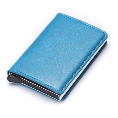 Credit Card Holder Men Woman Smart Wallet RFID Cardholder Carbon Fiber Leather Wallet Money Clip Purse Card Case Blue X-12B