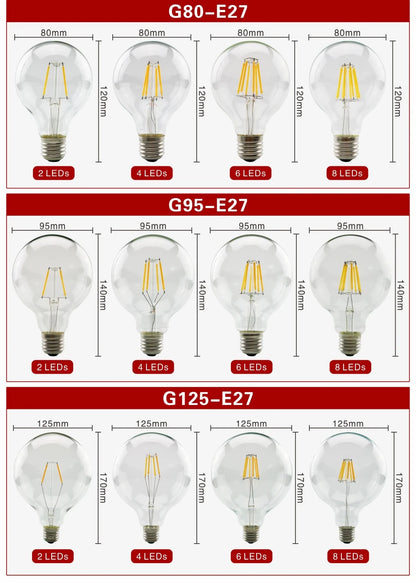 2pcs E27 E14 Retro Edison LED Filament Bulb Lamp AC220V Light Bulb C35 G45 A60 ST64 G80 G95 G125 Glass Bulb Vintage Candle Light