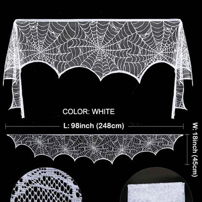 Ourwarm Halloween Party Black Lace Spiderweb Fireplace Mantle Scarf Table Cloth Horror Props Halloween Party Favor Decoration Fireplace Scarf W China